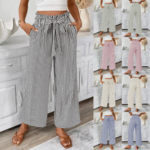 Striped casual elegant straight-leg pants for women m301455