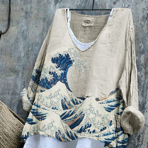 V-neck single piece long sleeve 3D digital printing m301043