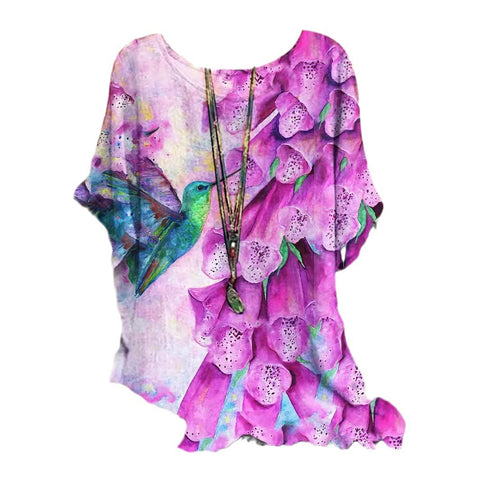 Loose round neck short-sleeved cotton and linen top women's m301281