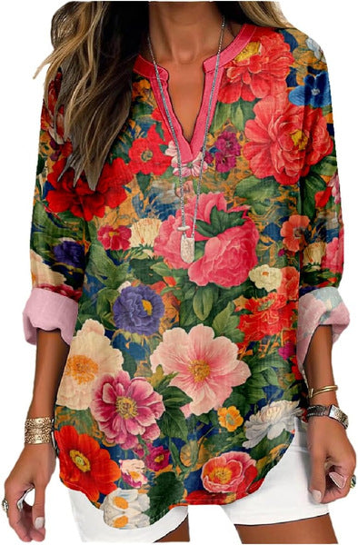 Floral 3D digital printing women's fashion crew neck loose shirt top m301357