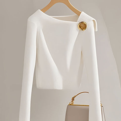 Autumn and winter chic white knitted bottoming sweater women's sweater design sense niche super good-looking long-sleeved top sleeveless m301754