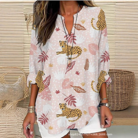 Summer women's long-sleeved 3D digital printing loose European size top m301362