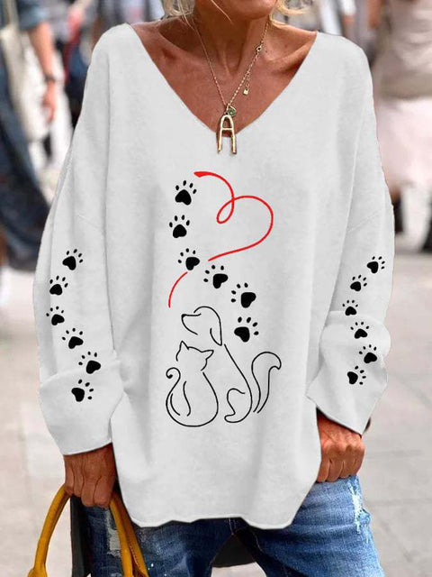 Large size split love dog 3D printing urban casual women's long T-shirt m301662