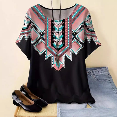 Retro printed cotton short-sleeved T-shirt early spring new versatile crew neck bottoming shirt m301287