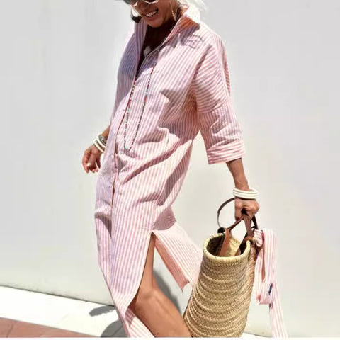 New striped shirt split-ended split-ended dress summer shirt m301585