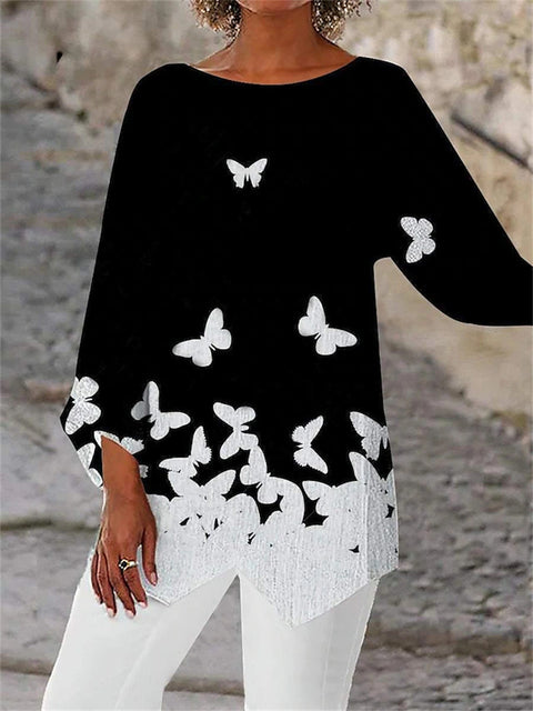 Geometric print long-sleeved splicing crew neck shirt m301290
