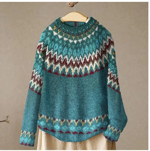 New sweater crew neck color matching loose fashion pullover knitted sweater m300454
