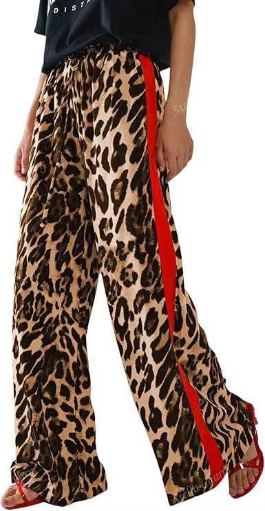 Leopard print splicing temperament loose wide-leg trousers m301903