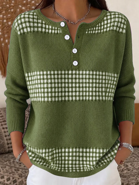 Delicate line polka dot print women's button sweater FF303270