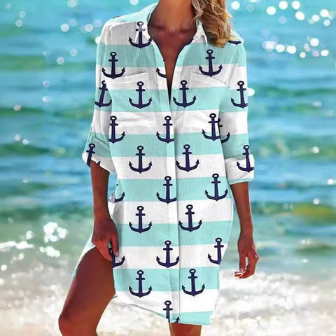 Bikini jacket shirt swimsuit cardigan women's printed resort beach shirt m301274