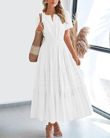 Fashion V-neck pleated bubble sleeves layered pendulum dress women m302009