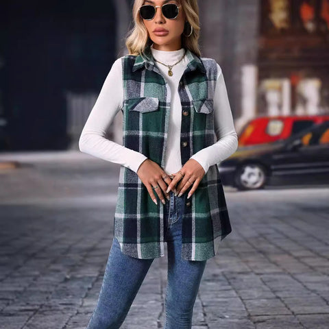 Women's autumn and winter fashion plaid sleeveless vest loose m300977