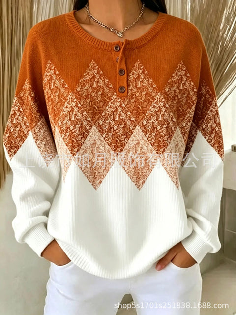 3D printed 4-button loose women's sweater FF303282