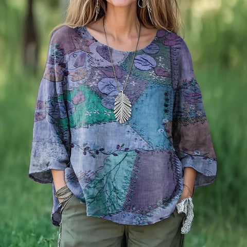 Casual round neck nine-quarter sleeve pullover digital printing women's top T-shirt m301422