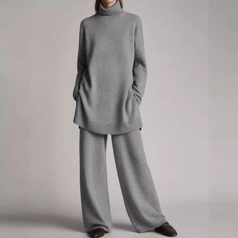 New knitted solid color turtleneck loose casual two-piece set m301793