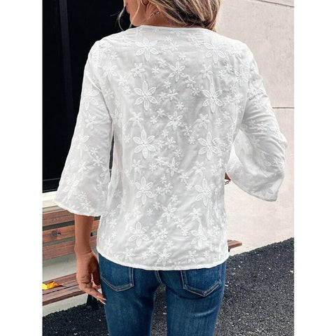 Casual loose embroidered lace v-neck women's clothing m301476