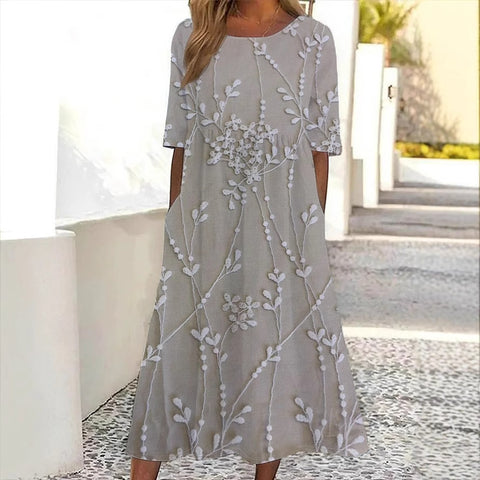 Summer new mid-waist women's casual round neck printed pendulum women's dress m301305