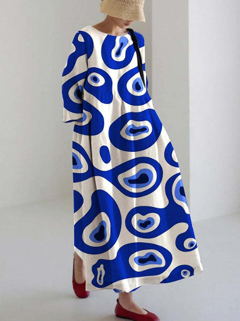 Loose Crew Neck Fashion Premium Long Sleeve Printed Dress m301044