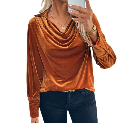 Temperament retro velvet shirt elegant swinging collar women's shirt women's m300774