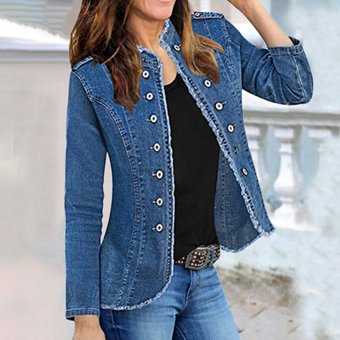 American short jacket denim blazer cat whisker single-breasted stand-up collar thin spring and autumn versatile denim long-sleeved women's m301765