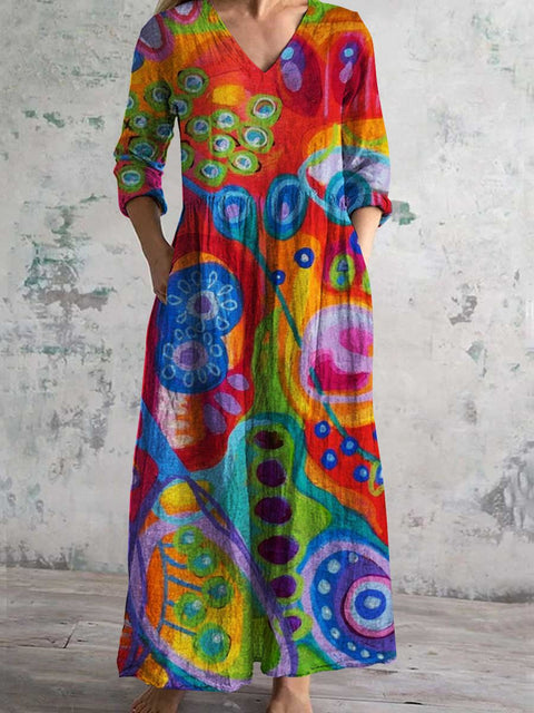 Women's fashion floral print medium and long dress m301039