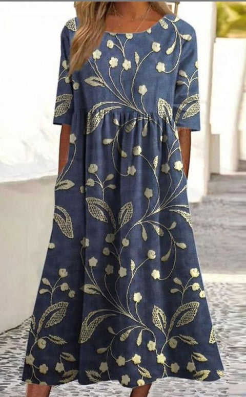 Up and down splicing pocket size printing big wide dress m301712