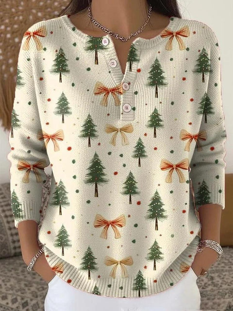 Vintage 3D digital printing four-button stand-up collar Polo sweater women m302158