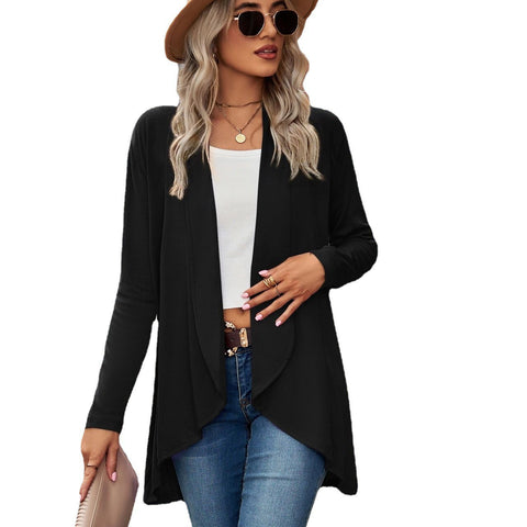 Long-sleeved solid color loose cardigan top women's knitted jacket m300427