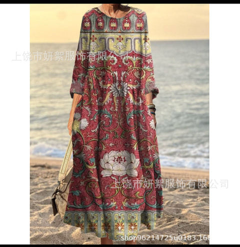 3D printed casual loose dress women m301278