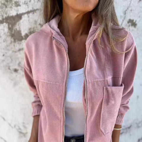 simple style corduroy hooded jacket for women m302045