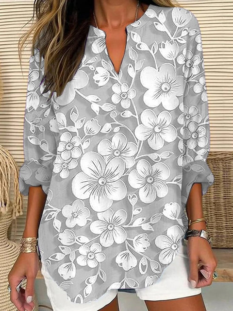 Floral 3D digital printing women's fashion crew neck loose shirt top m301357