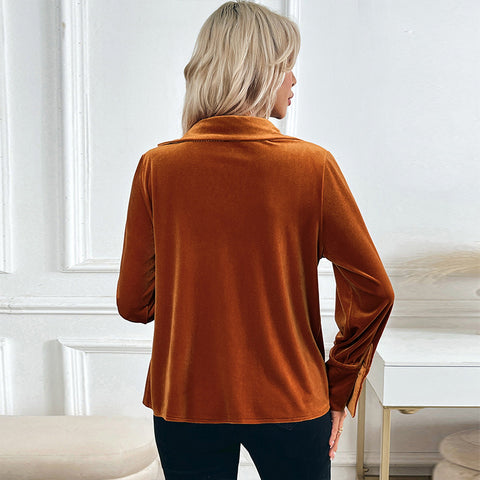 Temperament retro velvet shirt elegant swinging collar women's shirt women's m300774