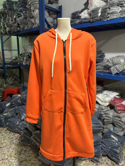 Hooded long-sleeved medium and long sweater fleece shirt long jacket m301588