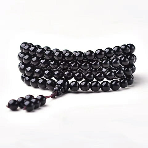 Natural obsidian 108 beads bracelet m3331285