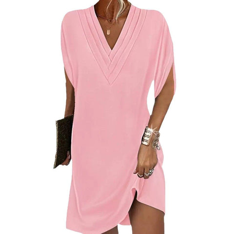 Women's spring and summer V-neck pleated bat sleeve dress m302016