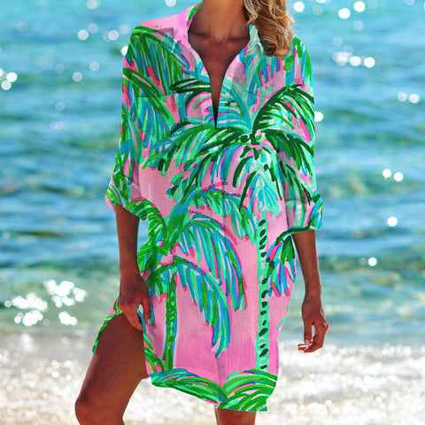 Bikini jacket shirt swimsuit cardigan women's printed resort beach shirt m301274