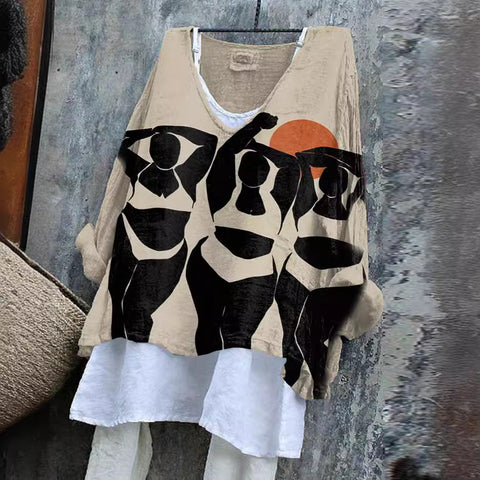 Long-sleeved printed casual pullover loose round neck single-piece T-shirt m301042