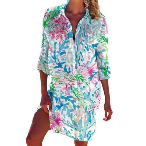 Bikini jacket shirt swimsuit cardigan women's printed resort beach shirt m301274
