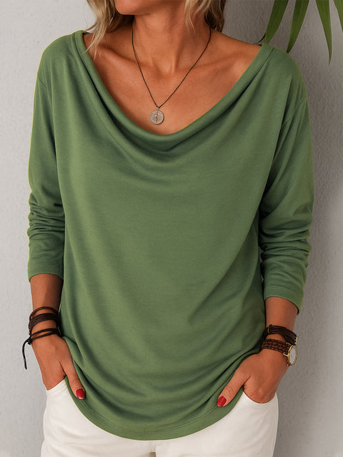 Women's casual loose fashion long-sleeved solid color stacked collar pullover t-shirt top m301755