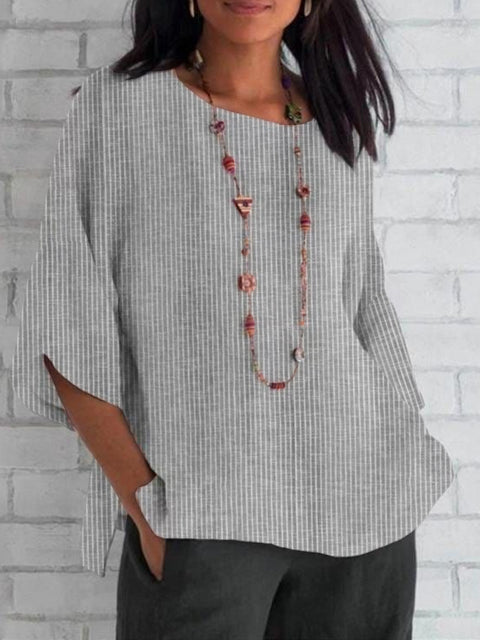 Spring and summer crew neck cotton and linen solid color loose top T-shirt m301440