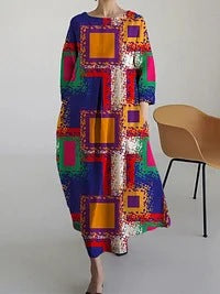 Loose crew neck fashion high-end long-sleeved printed dress m301054