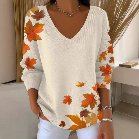 Shoulder V-Neck Long Sleeve Pullover 3D Digital Printing Women's Top T-Shirt m301684