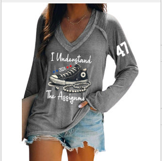 Women's V-neck long sleeve horror red graffiti 3D digital printing m301556