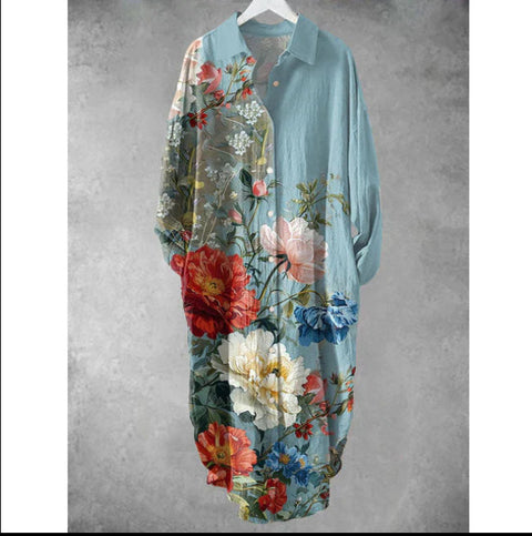 Fashion casual loose lapel mid-length shirt women's m301282