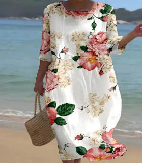 Loose Crew Neck Fashion Premium Long Sleeve Printed Dress m301045