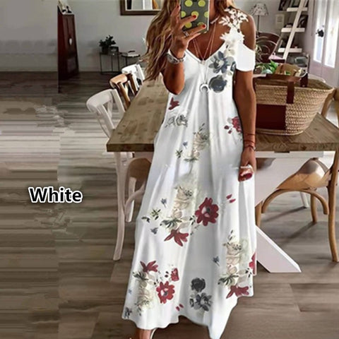 Summer new lace suspender v-neck fashion printed loose dress m301218