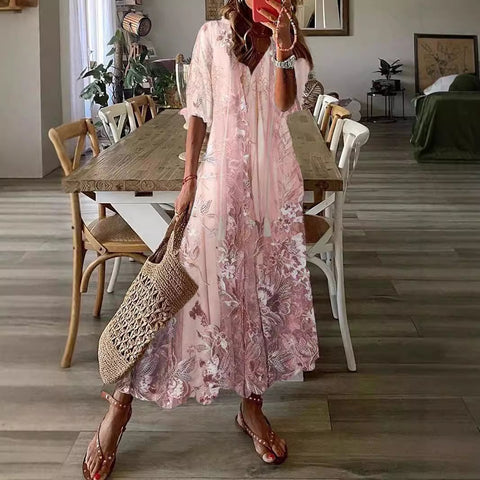 Elegant temperament long dress summer lace print casual dress m301718