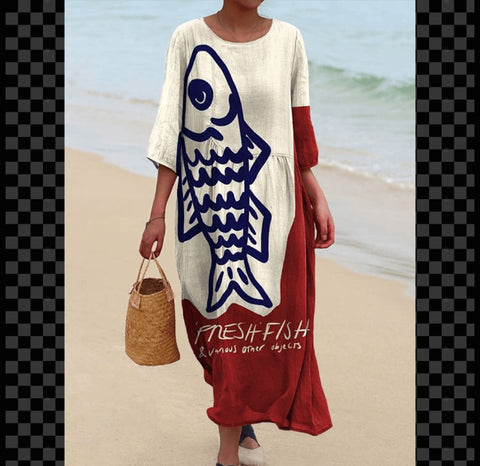 Women's Crew Neck Long Printed Casual Fashion Women's Dress m301059