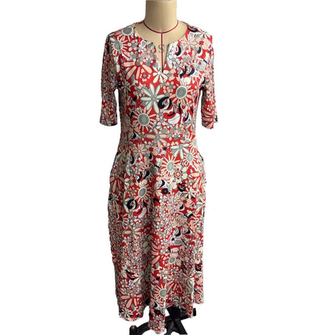 Printed V-neck elegant five-quarter sleeve dress m301208