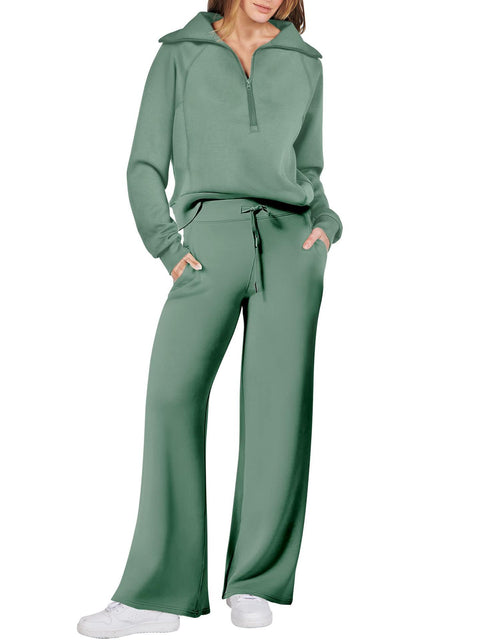 Casual sports suit zipper long-sleeved sweater wide-leg pants two-piece set m301808